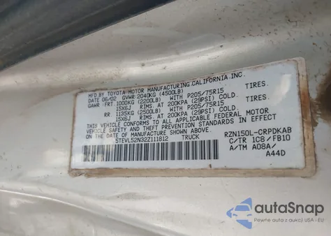 2002 Toyota Tacoma Base (A4) z USA, uszkodzony, nr VIN 5TEVL52N32Z111812